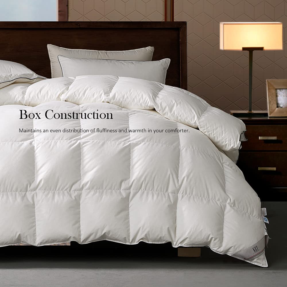KRT Luxurious Goose Feathers Down Comforter - White King Size 60 Oz Medium Weight Duvet Insert - 100% Cotton Cover with 8 Corner Tabs (King All-Season, 106''x90'')