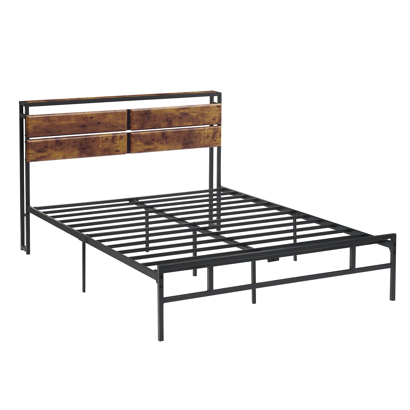 Queen Size Bed Frame with Vintage Wood Headboard