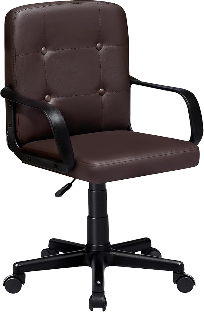 , Home Office Swivel Chairs PU Leather Height Adjustable with Wheels, Black