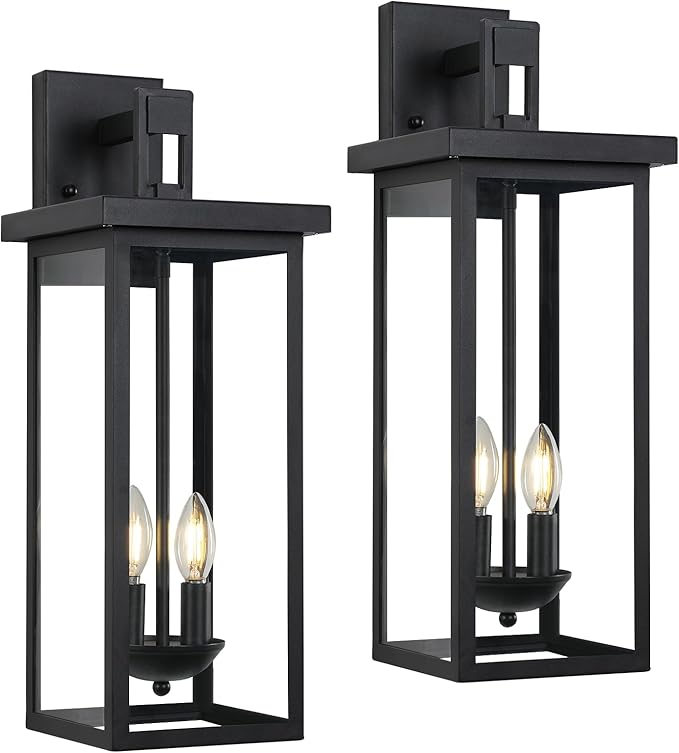 2 Pack Large Size Outdoor Wall Lantern Exterior Wall Light Fixture, 20 in Matte Black