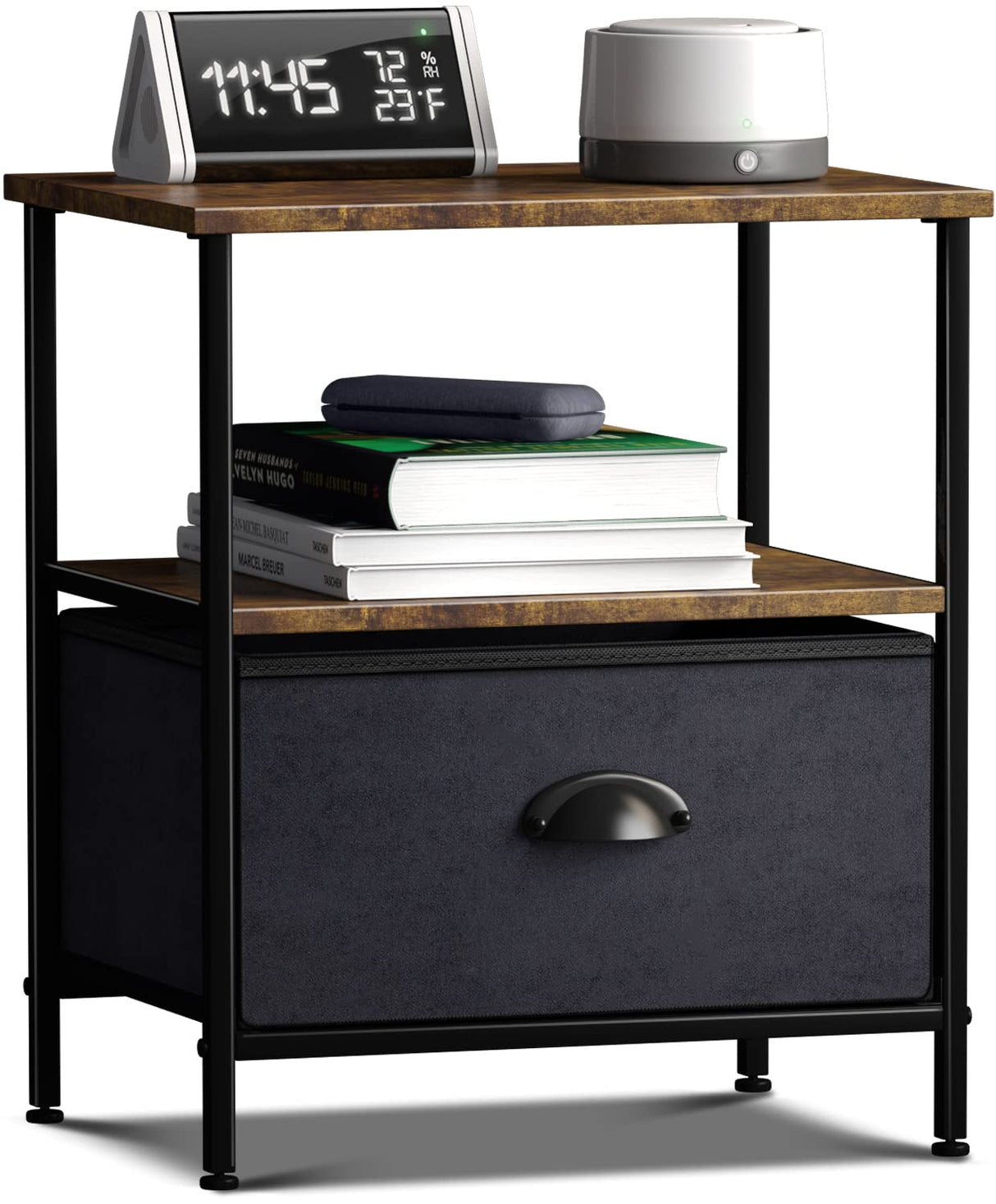 Nightstand 1-Drawer Shelf Storage - Bedside Furniture & End Table Chest Dresser with Steel Frame