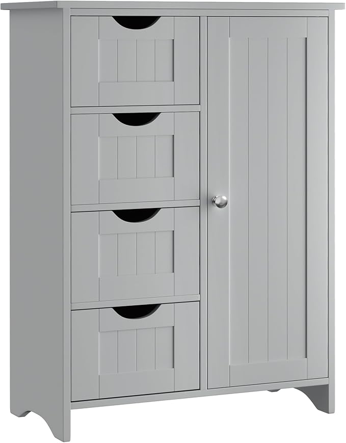 Bathroom Storage Cabinet, Floor Cabinet with 4 Drawers and 1 Adjustable Shelf