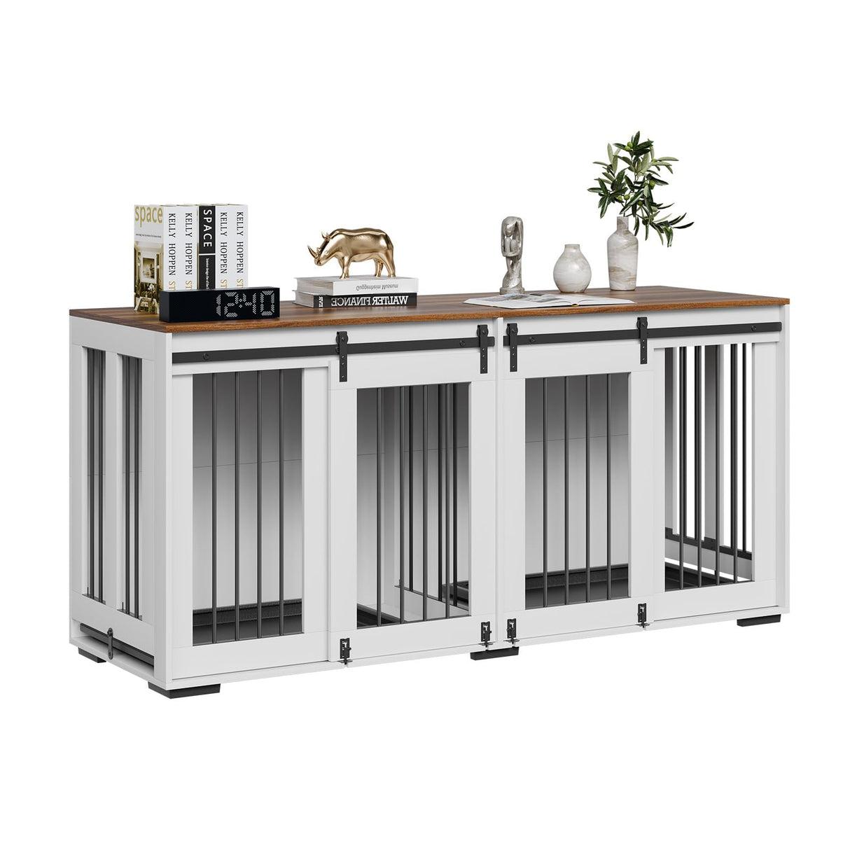 72" Double Dog Crate Furniture with Sliding Doors & TV Stand