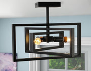 3-light Rustic Semi Flush Mount Rectangle Ceiling Light Industrial Pendant Lighting