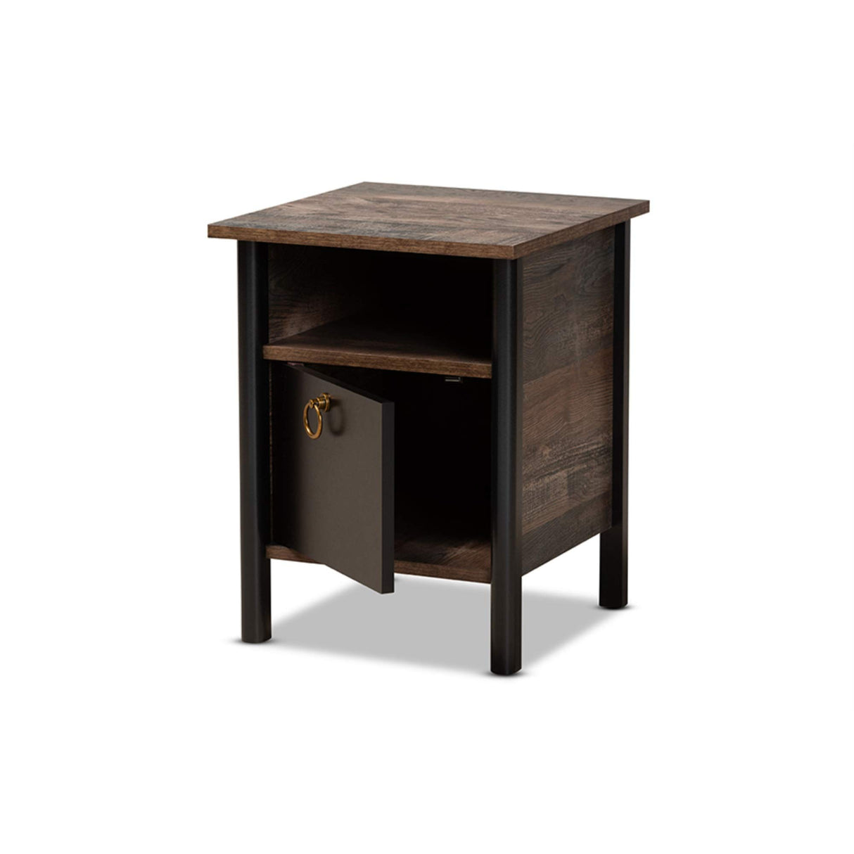 Two-Tone Rustic Brown and Black Finished Wood Nightstand