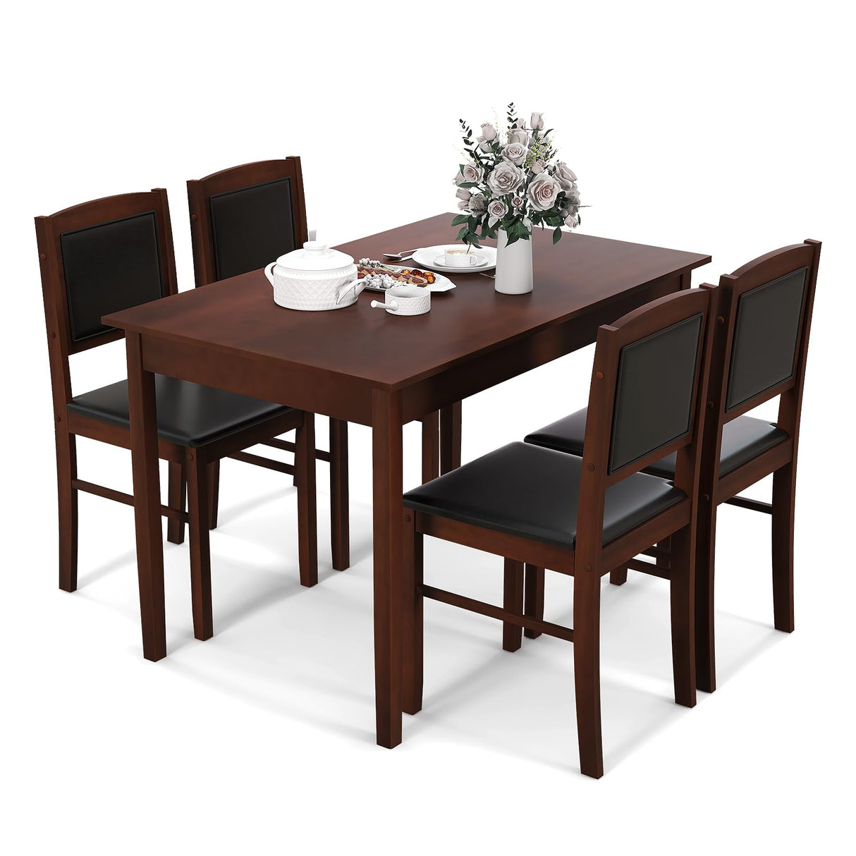 5-Piece Farmhouse Dining Table Set with Upholstered Chairs
