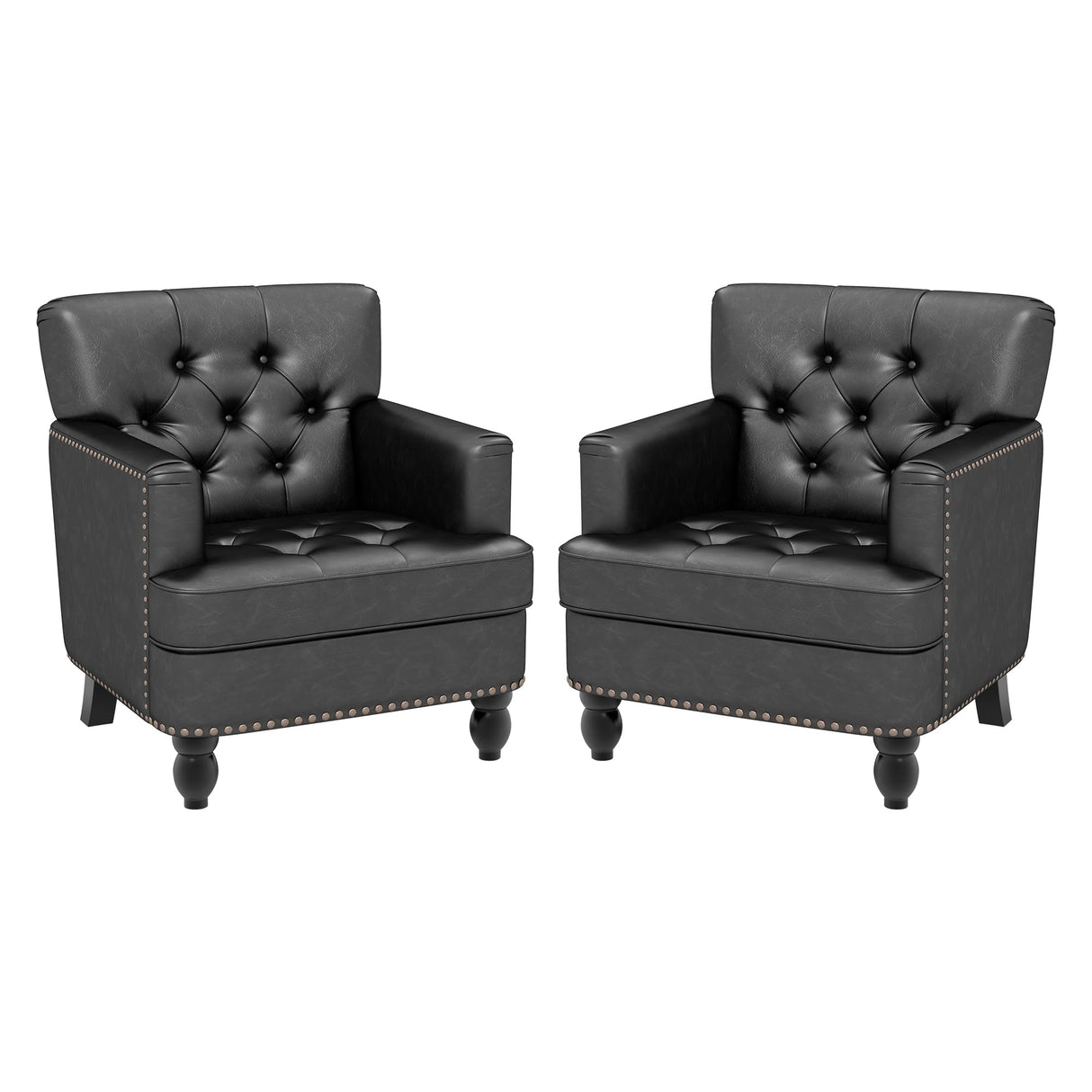 Faux Leather Accent Chair Set of 2, Upholstered Button Tufted Armchair Club Reading