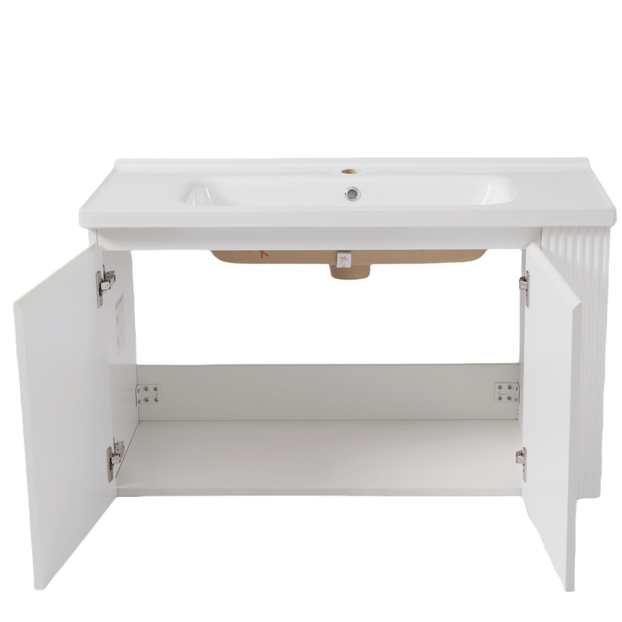 LUMISOL 36" Bathroom Vanity with Ceramic Sink, Wall Mounted Bathroom Vanity with 2 Doors & Side Open Shelves, Modern Floating Bathroom Storage Cabinet with Undermount Sink, White