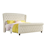 King Size Platform Bed Frame, Chenille Upholstered Sleigh Bed
