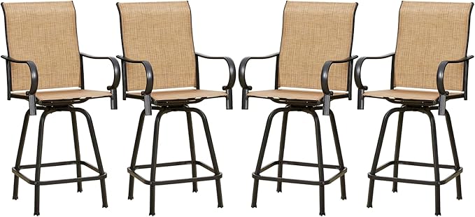 Outdoor Bar Stools Set of 4, 360° Swivel Bar Height Stools
