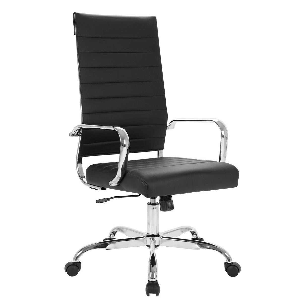 Home Office Chair Ribbed Leather High Back Executive Swivel Computer Desk Chairs with Wheels and Armrests Soft Padded Adjustable Height Modern Conference Task Black