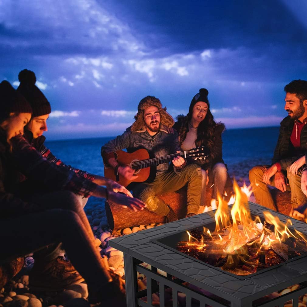 2'' Outdoor Fire Pit Metal Square Firepit Patio Stove Wood Burning for Backyard