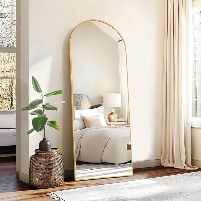 Arched Full Length Mirror with Stand, Gold Mirror