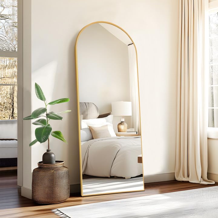 Arched Full Length Mirror with Stand, Gold Mirror