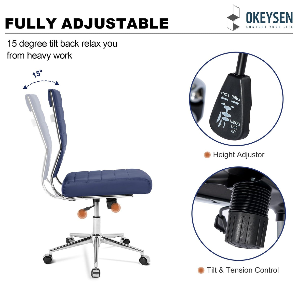 Armless Office Desk Chair, Mid Back Ergonomic Swivel Conference Room Chair