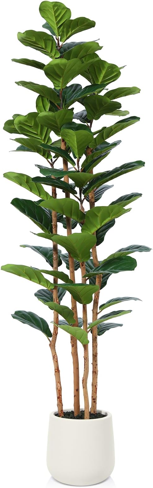 Artificial Fiddle Leaf Fig Tree with White Planter,5ft Tall Fake Tree with Natural Wood