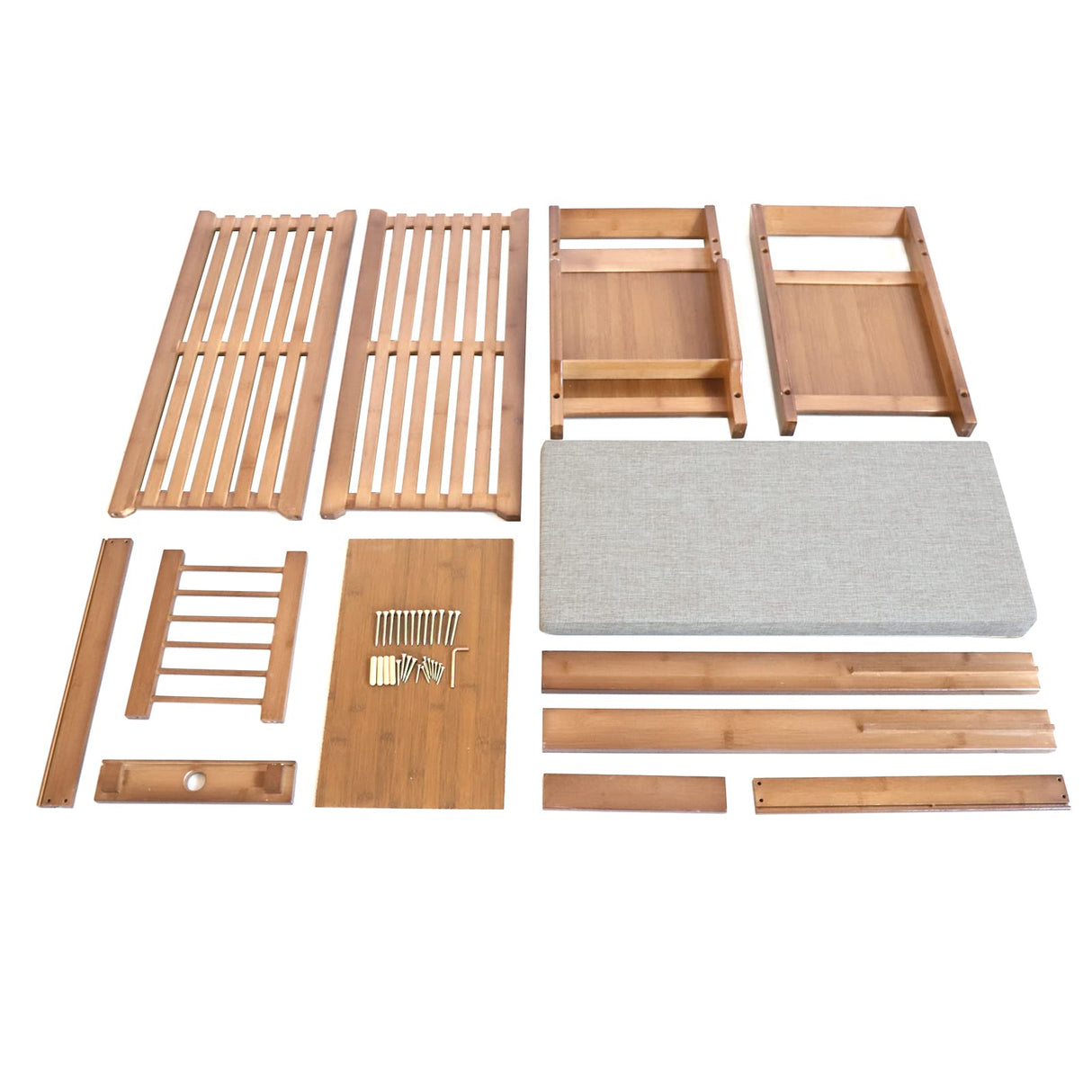 2-Tier Shoe Storage Bench with Storage, Bamboo Shoe Bench with Cushioned Seat