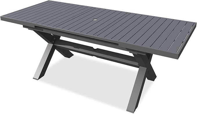 Expandable Outdoor Dining Table for 6-10 People - Aluminum Patio Table with Umbrella Hole