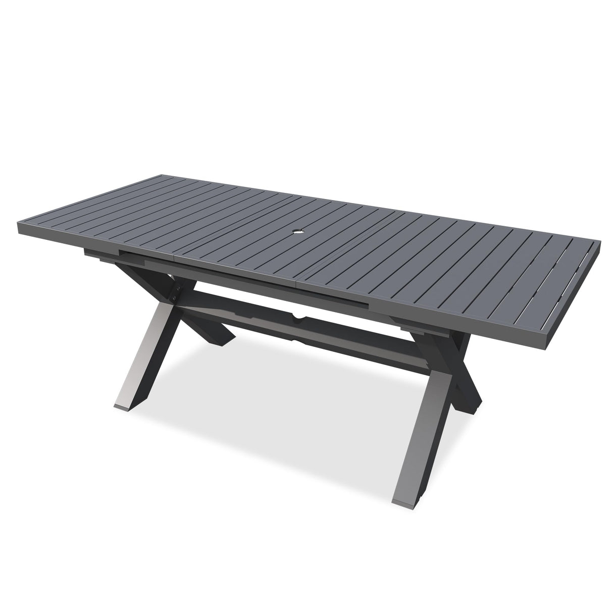 Expandable Outdoor Dining Table for 6-10 People - Aluminum Patio Table with Umbrella Hole