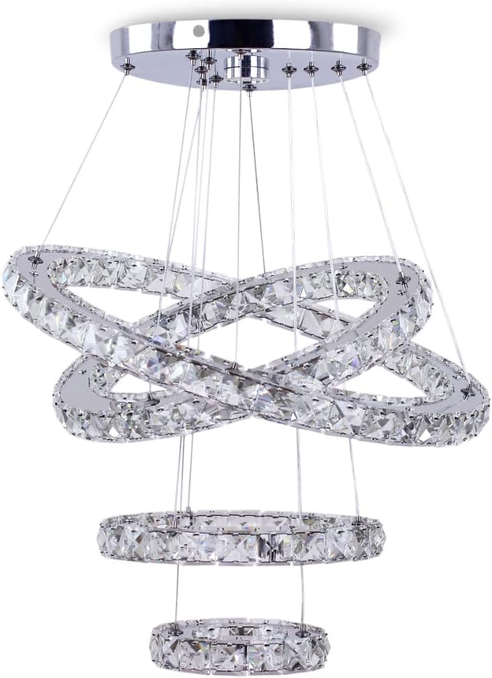 Crystal Chandeliers Modern LED Rings Pendant Light Adjustable Stainless Steel Ceiling
