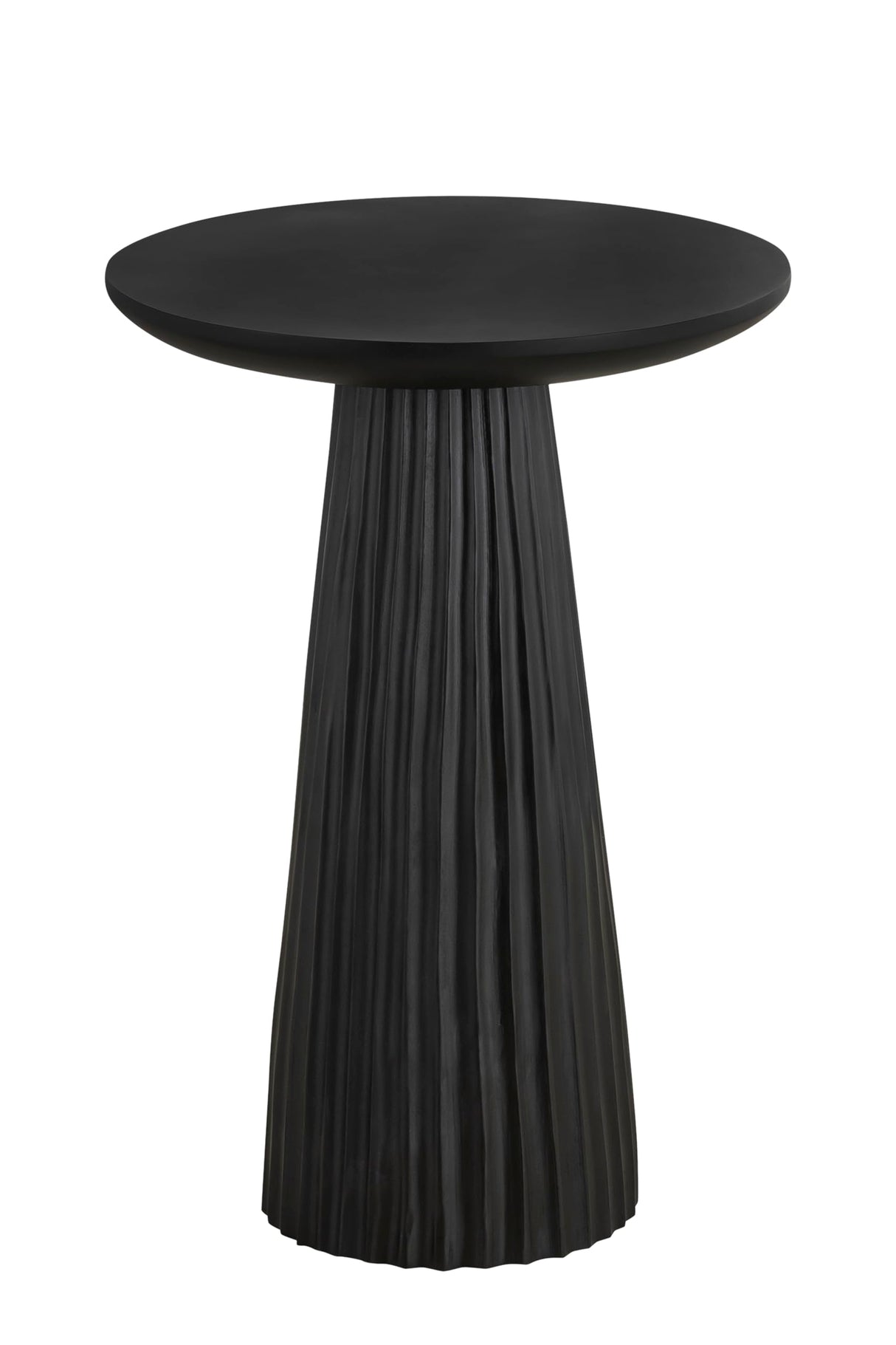 Jai Black Wood Side Table – 15.25” Round End Table – Modern Ribbed Accent