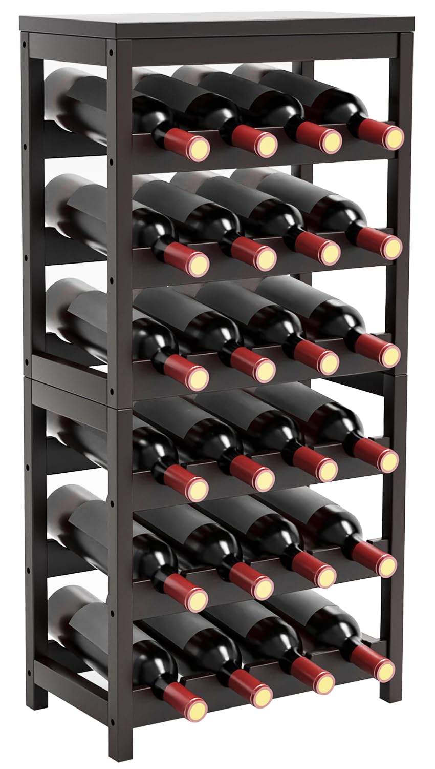 24-Bottle Wine Rack Freestanding Floor, 6-Tier Bamboo Wine Display Rack Storage Shelf
