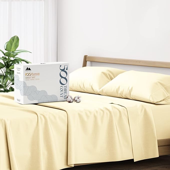 King Size Cotton Sheets Set - 500 Thread Count 4 PC 100% Cotton Sheets