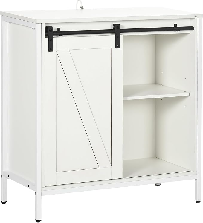 Farmhouse Sideboard Buffet Cabinet, Coffee Bar Cabinet with Sliding Barn Door and Adjustable Shelf, Kitchen