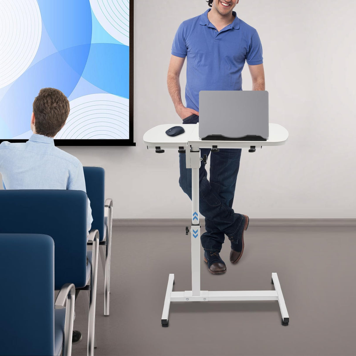 Foldable Mobile Standing Desk Height Adjustable 37.4 in Sit Stand Desk Rolling Laptop