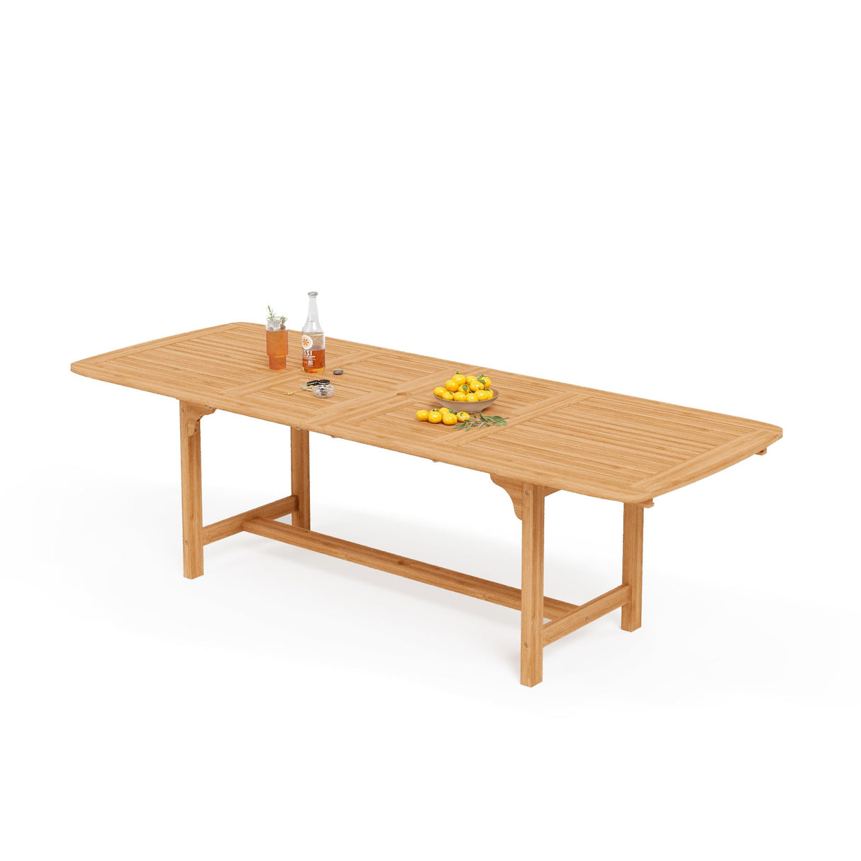 Outdoor Acacia Wood Expandable Dining Table for 6-8, Large Extendable Rectangular