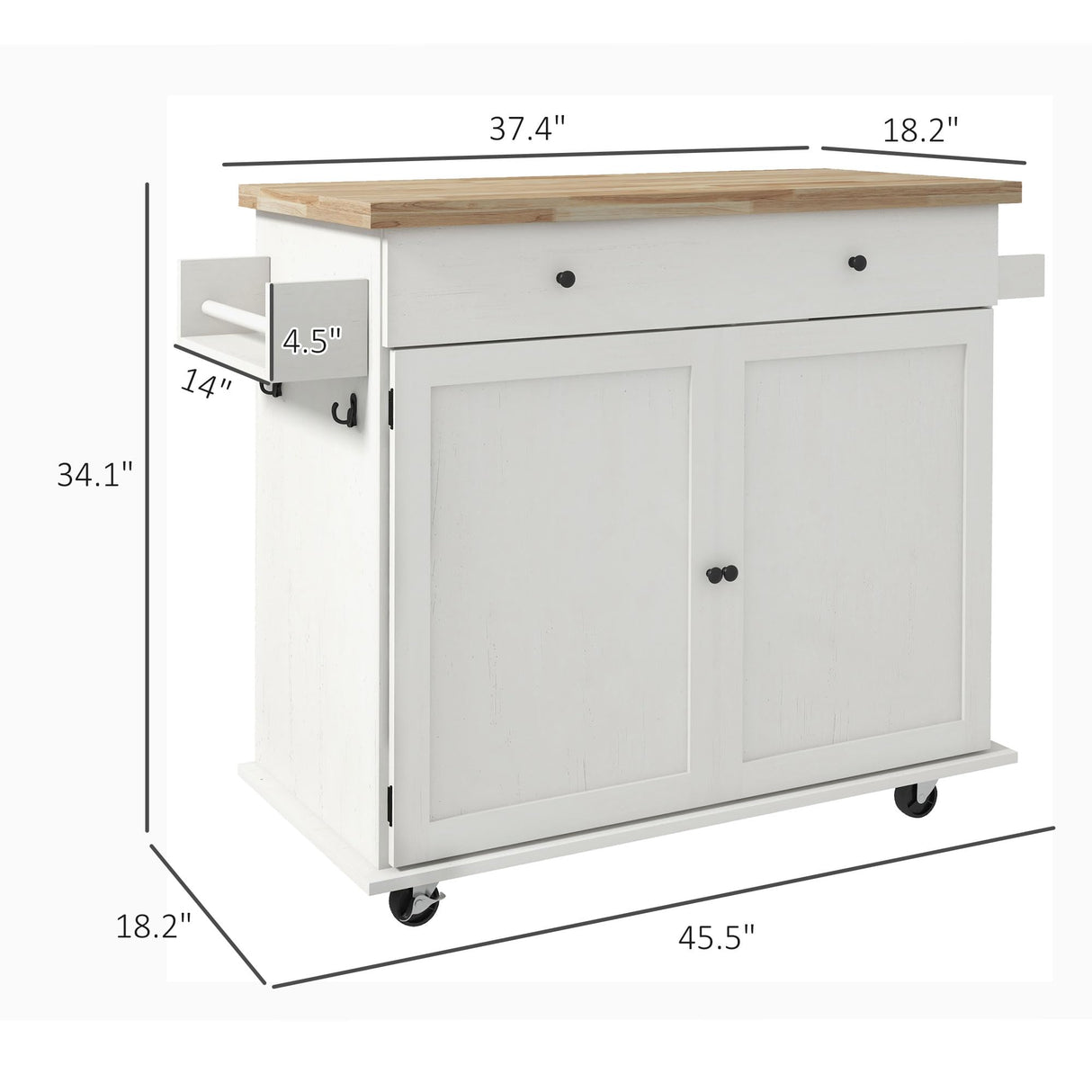 Kitchen Island with Storage, Farmhouse Rolling Kitchen Island Cart on Wheels