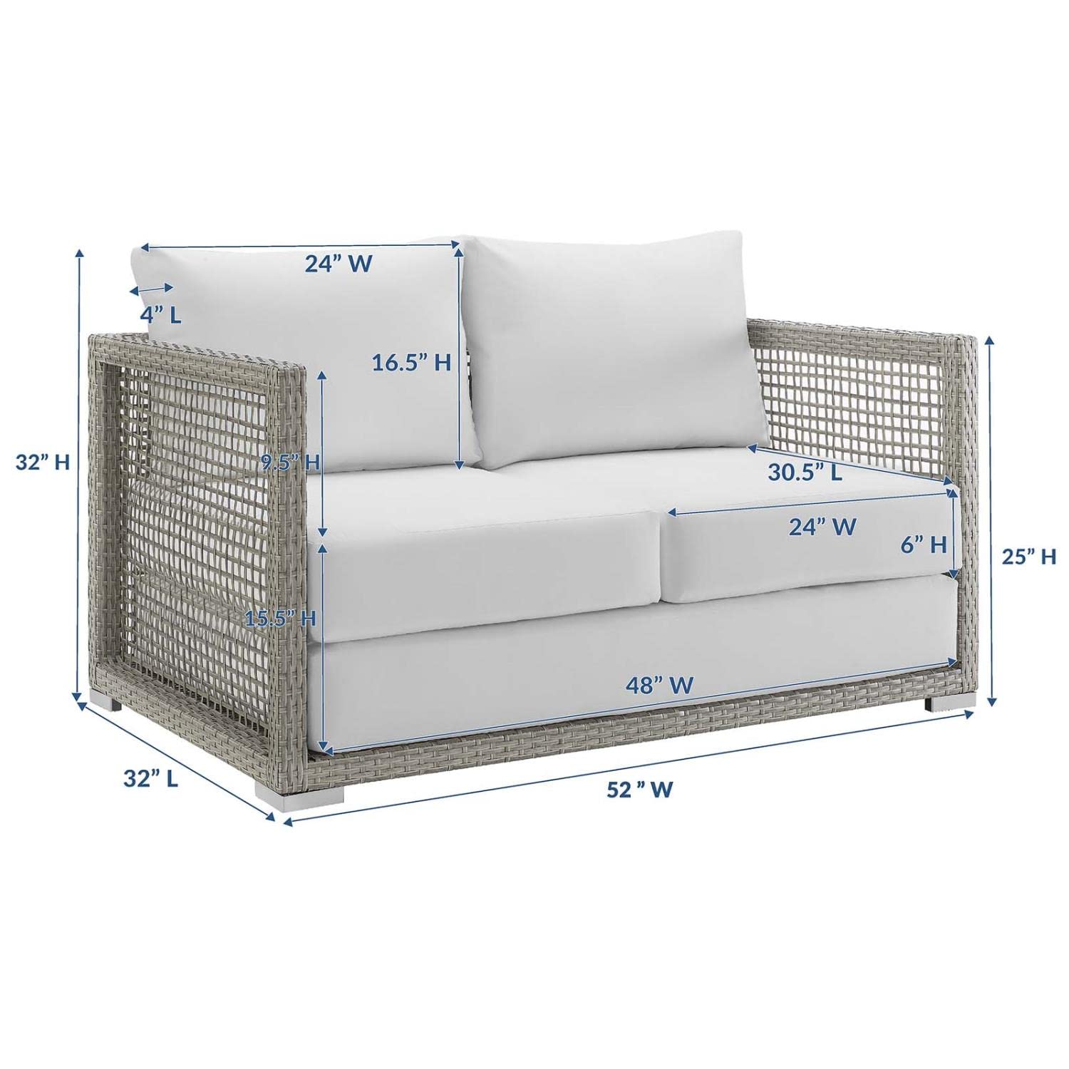 EEI-2924 Aura Wicker Rattan Outdoor Patio 52" Loveseat