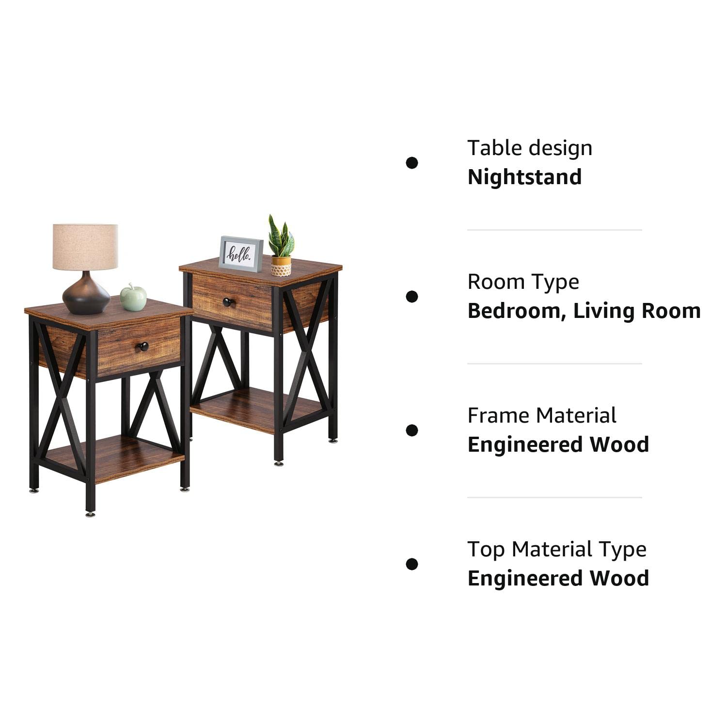 Nightstands Set of 2, Modern Bedside End Tables, Night Stands