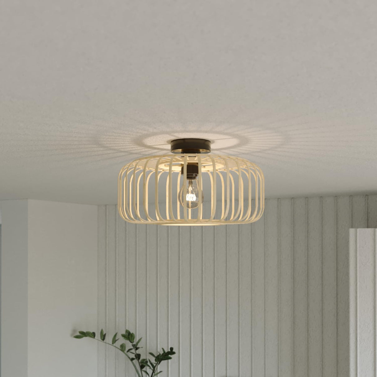 Rattan Flush Mount Light Fixture, 16 Inch Large Boho Light Fixtures Ceiling