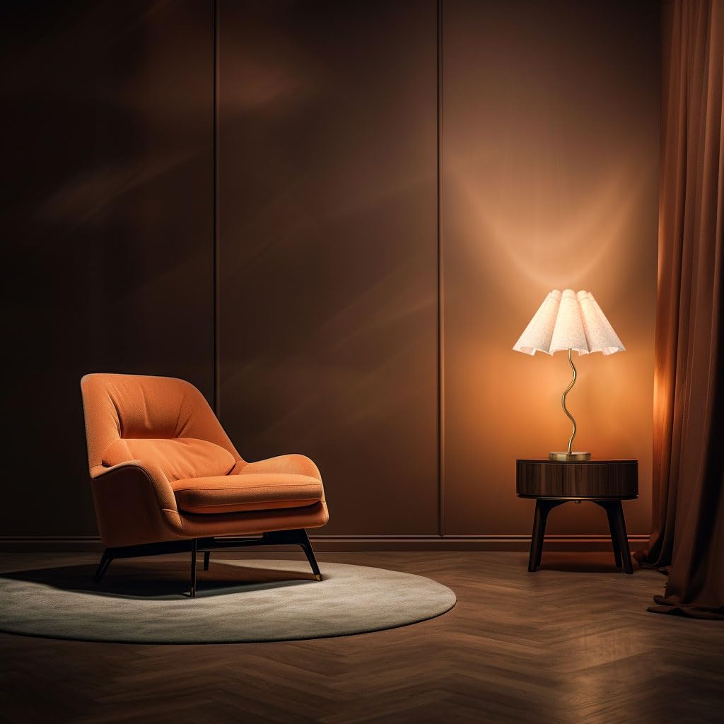 Small Table Lamp, Bedside Nightstand Lamp with Umbrella Form Fabric Lampshade