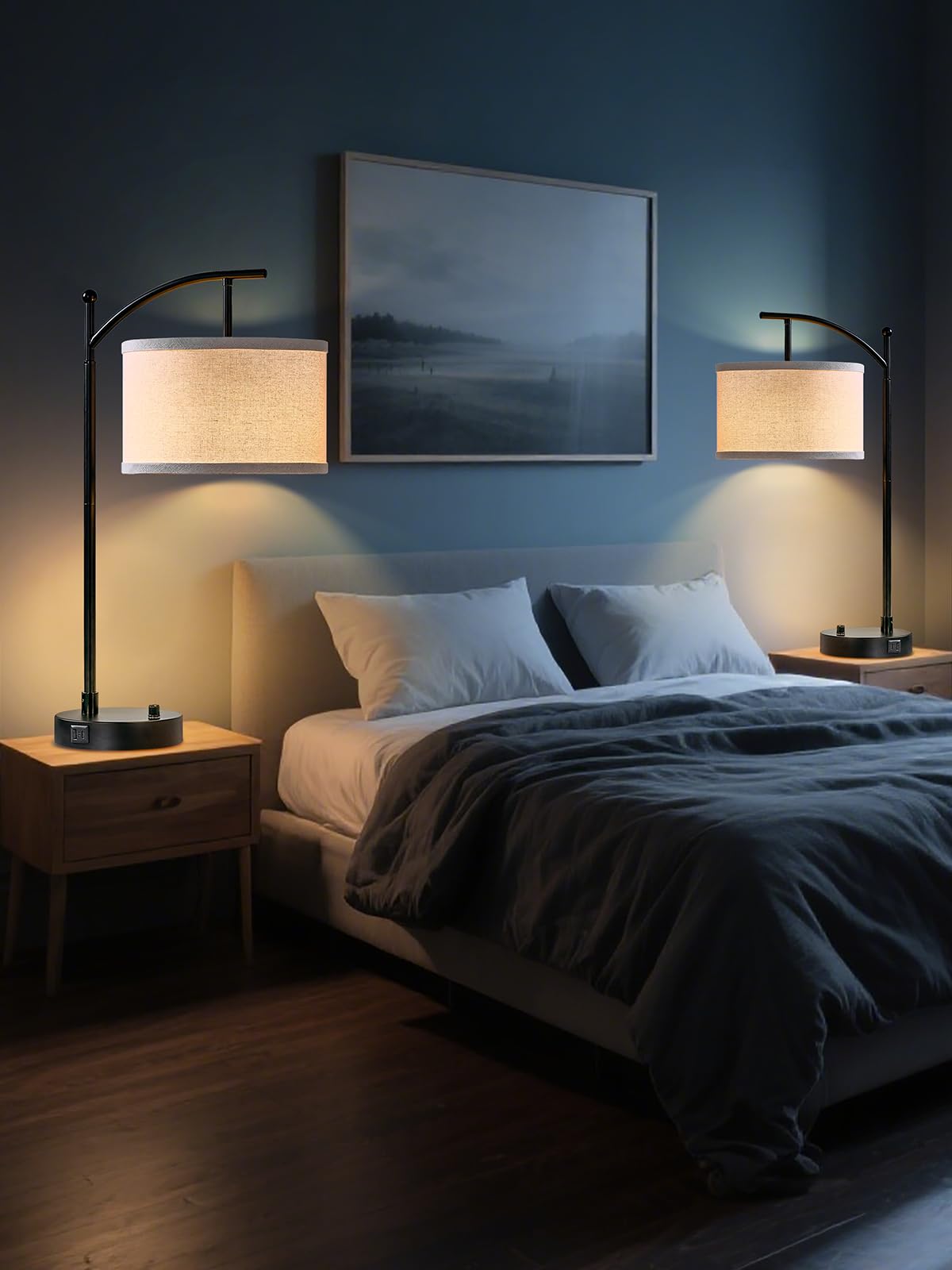 23.5" Table Lamps Set of 2 with USB C+A Ports and Dimmable LED Bulbs