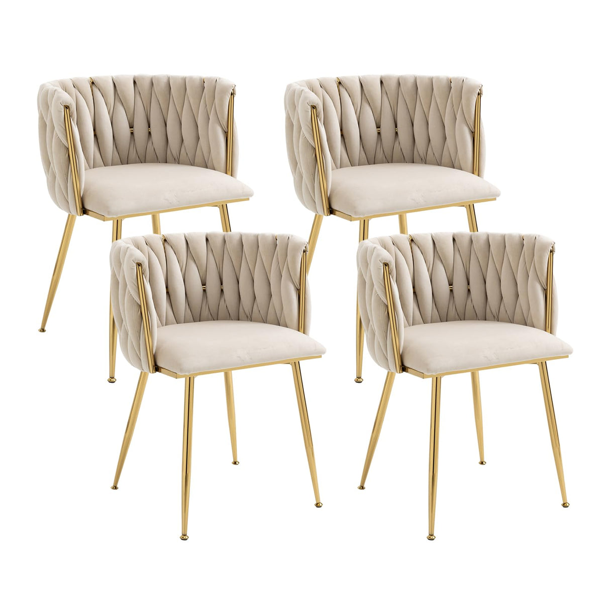 Velvet Dining Chairs Set of 4, Modern Upholstered Dining Chairs with Gold Metal Legs for