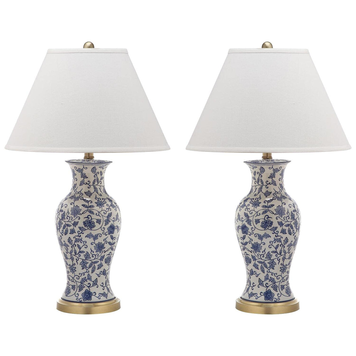 SAFAVIEH Lighting Collection Beijing Floral Blue/ White 29-inch Bedroom Living Room Home Office Desk Nightstand Table Lamp Set of 2 (LED Bulbs Included)