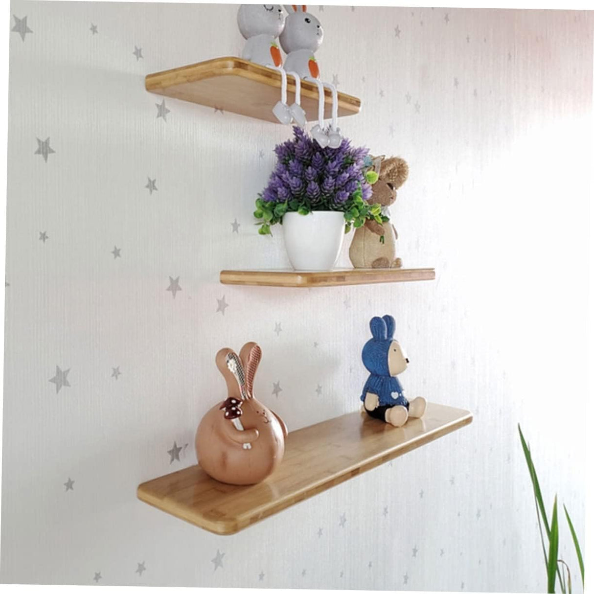 Bamboo Wall Shelves 2 Pcs Set 20CM and 30CM Wall Decor Book Storage Rack Easy