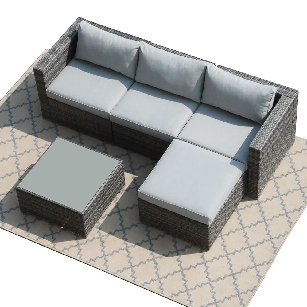 Outdoor Patio Furniture Set, 5 Piece PE Wicker Rattan Outdoor Sectional