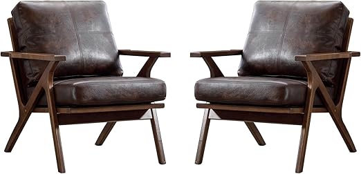 Modura PU Leather Accent Chairs – Set of 2 Mid-Century Armchairs