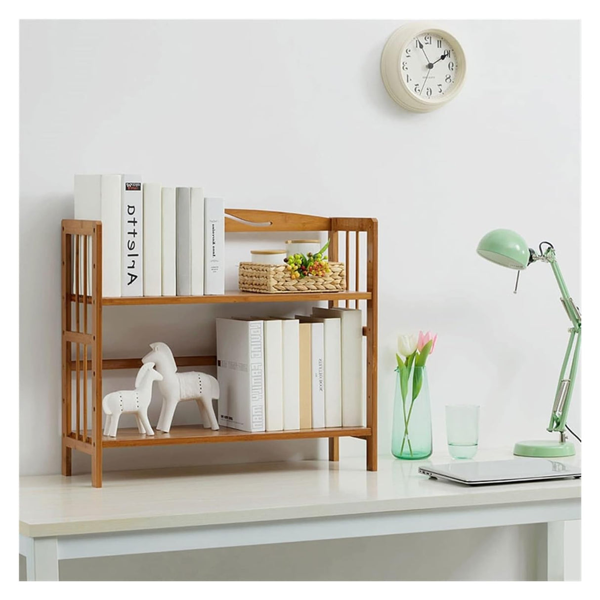 Bookshelf Bookcase Desktop Small Bookshelf 2-Layer Floor-to-Ceiling Bookcase Wooden