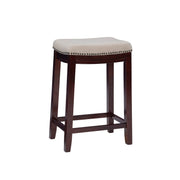 Linen Backless Claridge Stool, Counter Height, Beige & Dark Walnut