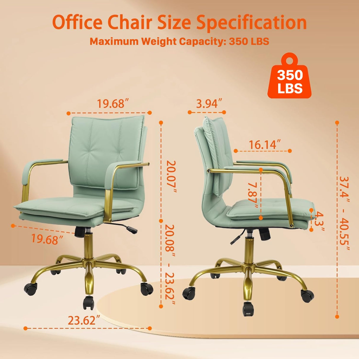 Green Leather Office Chair with Golden Legs