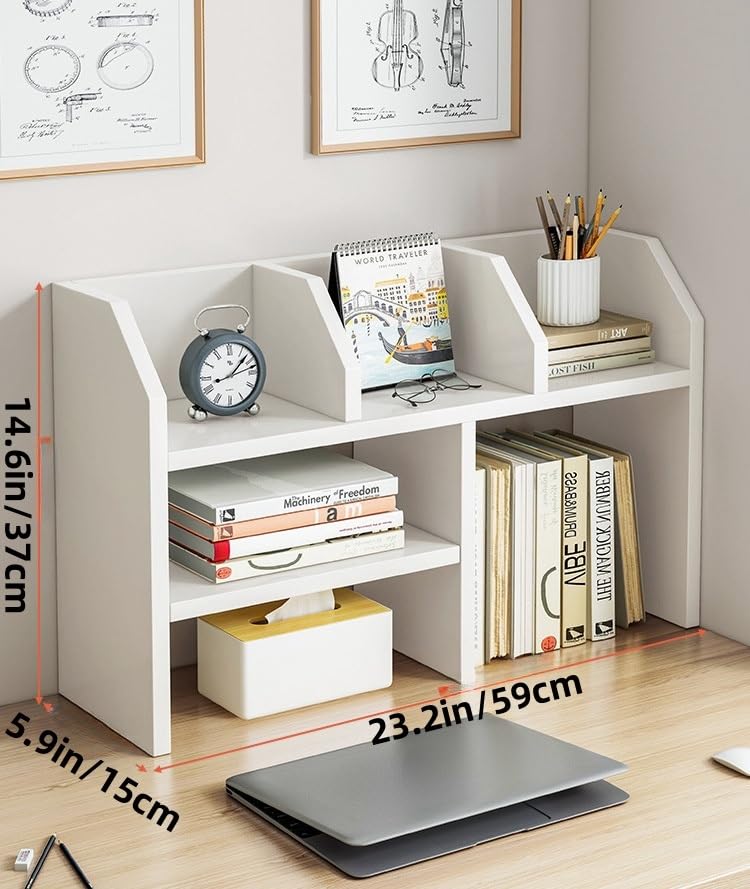 DWEJYCAA Open Desk Shelf,Multi-Tier Storage Rack, Space-Saving Organizer for Office, Study, Bedroom, or Living Room(Gray)