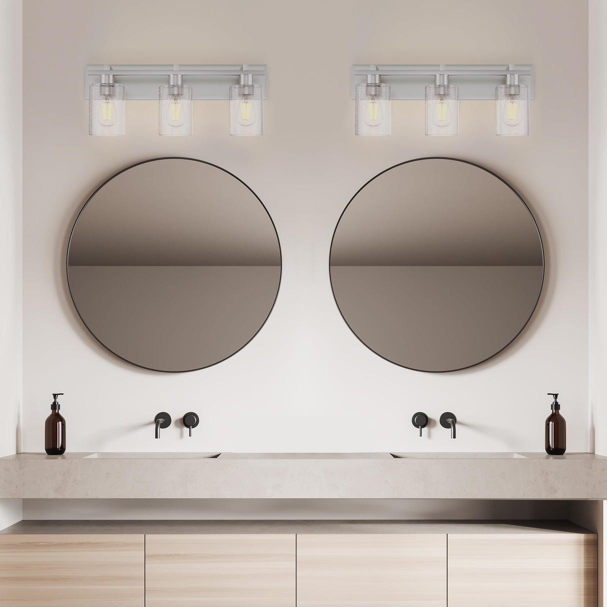 Bathroom Vanity Light, 3 Light Brushed Nickel Bathroom Light Fixture with Thickened Seeded Glass
