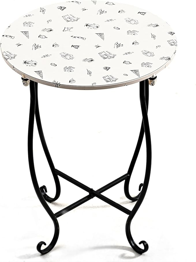 Round Side Table, Indoor Outdoor Small Side Table, Weather Resistant Black Metal Side Table