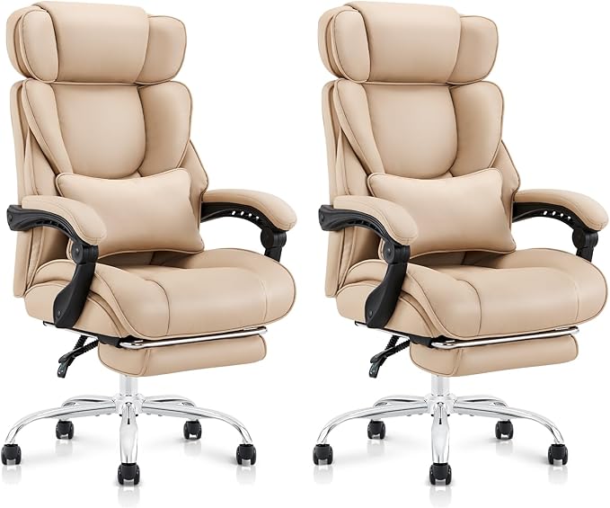 COLAMY Office Chair with Retractable Footrest, Ergonomic High Back Design Executive Computer Desk Chair with Removable Lumbar Pillow, 90-135°Reclining, Thick Bonded Leather for Home Office Work, Black