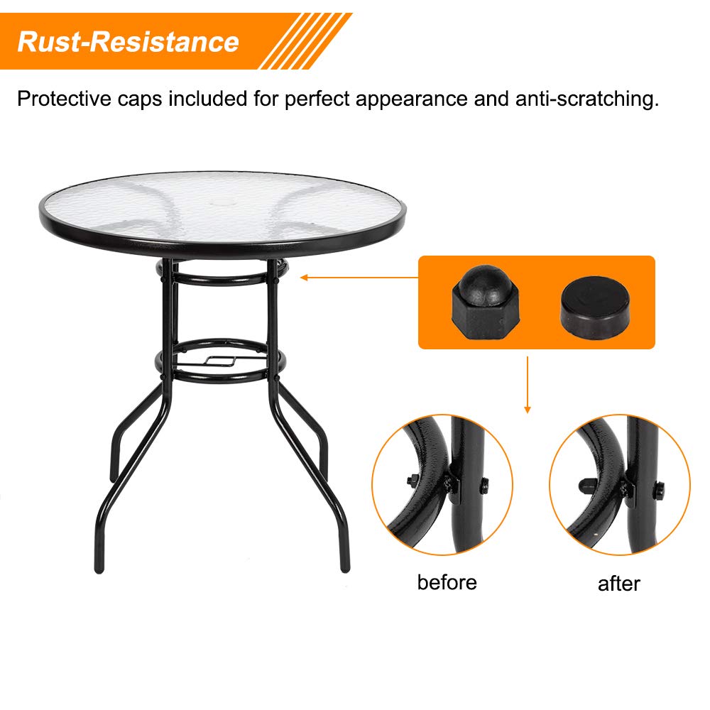Round Patio Table with Umbrella Hole, 32" Outdoor Dining Table