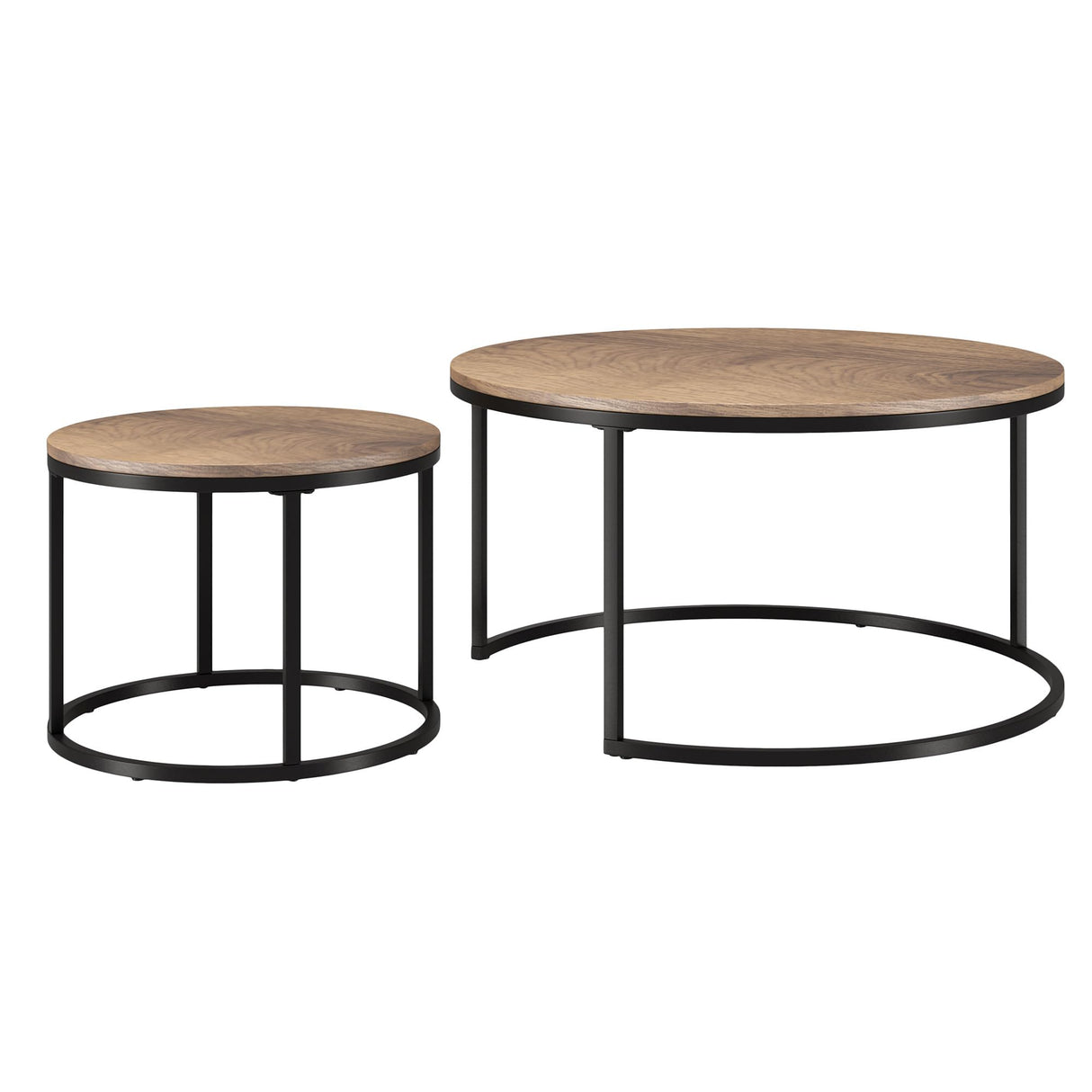 Set of Two 35" Black and Brown Round Nested Coffee Tables